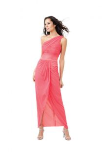 NWT Adrianna Papell One Shoulder Mesh Draped Gown with Beaded Waist 10 