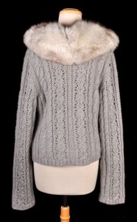 Adrienne Vittadini Cashmere Sweater w Fox Collar L
