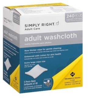 Simply Right Adult Washcloth Disposable Moist Wipes 12 x 8 240 Ct 