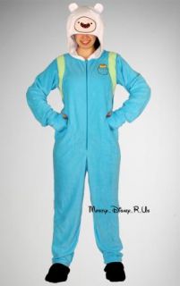 Adventure Time Finn Adult Costume PJs Pajamas Hoody Footie Hat 