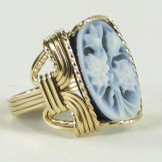 Rose Bouquet Agate Cameo Ring 14k Rolled Gold