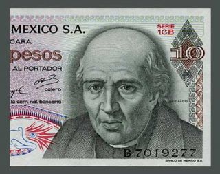 10 Pesos Banknote Mexico 1973 1CB Miguel Hidalgo Church Bell Pick 63 