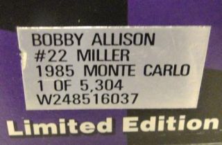 Action 1985 Bobby Allison Miller BWB Monte Carlo Diecast