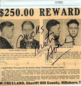 Clyde Barrow Frank Clause Copy of Wanted Poster Texas Free s H 