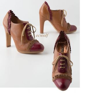 Miss Albright Anthropologie Bordeaux Ruffled Oxford Heels Shoes New 7 