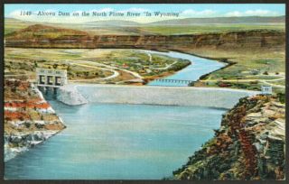 Alcova Dam North Platte River WY postcard 1940s
