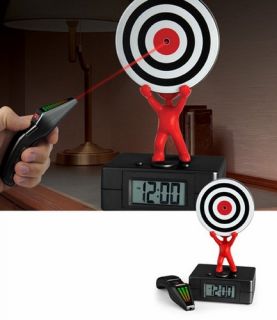 Laser Target Alarm Clock Gun Shoots Turns Off Digital Stop Snooze 