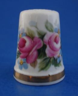 Royal Albert Porcelain Thimble Pink Roses Blue Forget Me Nots Franklin 