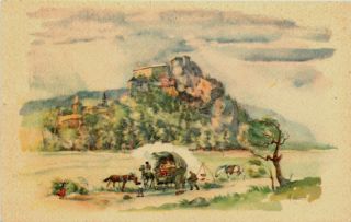 Artist Signed A J Alex Orava River Czechoslovakia Castle Orava Vintage 