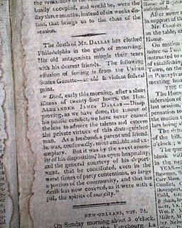 1817 ALEXANDER J. DALLAS Death & Slaves ads Newpsaper *