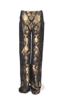 ALEXANDER McQUEEN F W 2010 GOLD GRYPHON EMBROIDERY WIDE LEG TROUSERS 