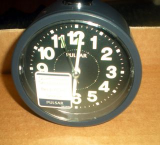 Seiko Pulsar Black Round Alarm Clock with Quiet Sweep