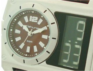 Kahuna Mens Wide Brown Cuff Leather Strap ANA Digi Dual Display Watch 