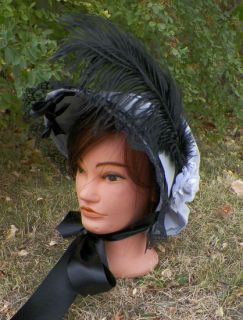 Gray Black Victorian Dress Bonnet Costume Civil War Hat Wide Brim And 