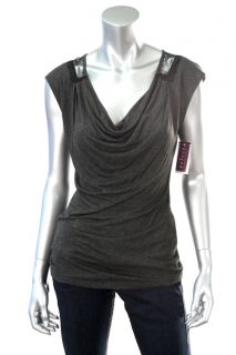 Velvet Womens Charcoal Gray Top with Lace Detail Sz P