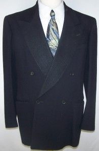 42L Vtg Jacob Reed Dark Solid Navy Blue Tuxedo Sport Coat Jacket Suit 