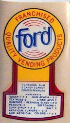 Original FORD Franchised gumball Machine Decal, 