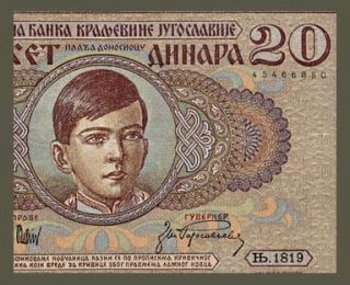 20 DINARA Banknote YUGOSLAVIA 1936   King PETER II Portrait   Pick 30 