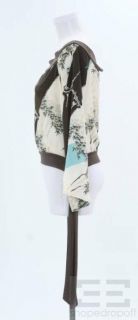 Alice Trixie Cream Brown Bamboo Print Silk Top Size M