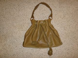 Sigrid Olsen Genuine Olive Green Leather Tassle Cinch Hobo Purse Bag 
