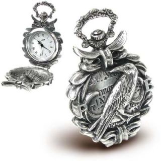 English Pewter Pocket Watch Edgar Allan Poe Nevermore Raven Alchemy 