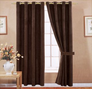   Solid Brown Micro Suede Lined Window Curtain Drape Panel Set