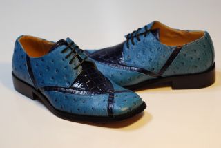 NIB Men BLUE Alligator LACE UP Saddle Oxford Shoes Formal Dressy Shoes 