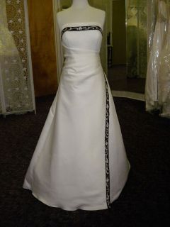 Sz 12 14 Alfred Angelo Ivory w Cafe Brown Trim Wedding Gown $345 Dress 