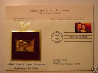 First Day Cover 22 Ct Gold Alfred Lunt Lynn Fontanne