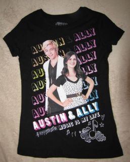 Disneys Austin and Ally Official Blk Fitted Tee T Shirt Sz 14 16 