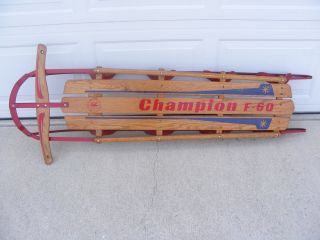 Vintage Champion F 60 Snow Sled Wooden with Metal Rails