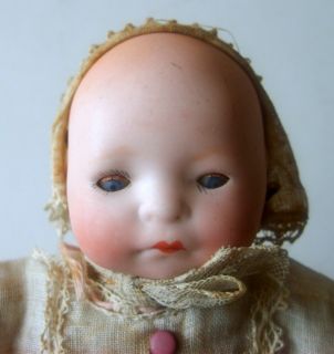 1914 Louis Amberg Newborn Babe Baby Doll Bisque Head Cloth Body 