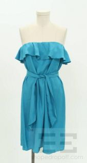 Amanda Uprichard Blue Silk Ruffle Strapless Dress Size Large NEW