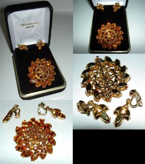 Authentic B DAVID Goldtone Amber Rhinestones Pin Clip Earrings