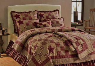 Star Patch Americana Primitive Plaid Log Cabin 5pc Queen King Quilt 
