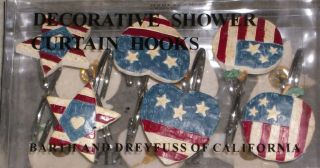 USA Flag Shower Curtain Hooks Patriotic Americana Bath