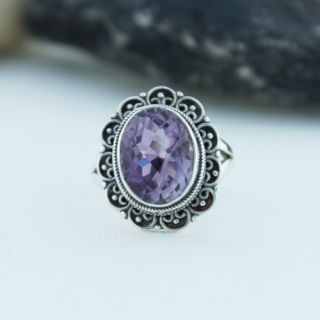 Sterling Silver Oval Brilliant Cut Amethyst Ring Size 8