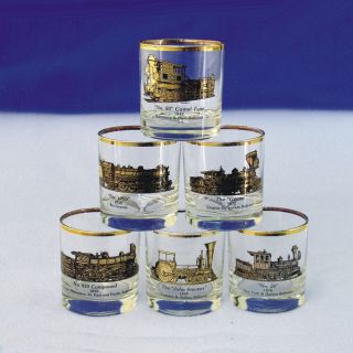 Set of 6 Galaxy Train Locomotive Gold and Black Old Fashioned Glasses 