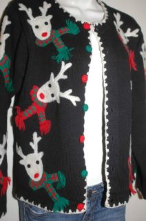 Ugly Christmas Sweater MARISA CHRISTINA 2000 Cardigan reindeer s m