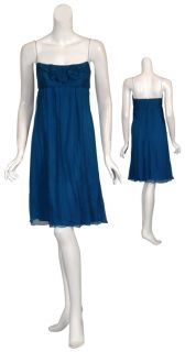Amsale Angelic Blue Crinkle Silk Chiffon Dress 0 New