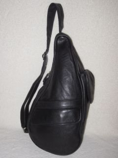 Vintage Ameribag Black Leather Healthy Back Bag Sling Purse Satchel 