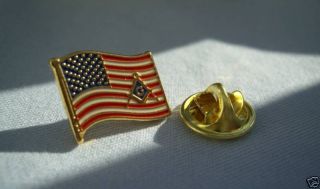 Masonic USA American Flag Lapel Pin and Pouch