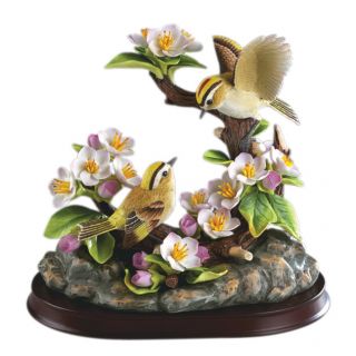 ANDREA BY SADEK Porcelain Golden Crowned Kinglet Family Figurine Bird 