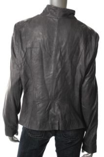 Andrew Marc New Dare Gray Leather Ribbed Trim Motorcycle Jacket XL 