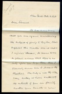 Andrew H Green Father of Greater New York Signed Letter to Brother 