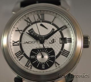 New Mens Jacot Amsterdam Automatic Power Reserve Silver Dial Black 