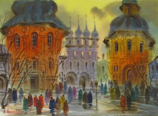 Anatole Krasnyansky Orig Old Kremlin Vologda Signed Watercolor 