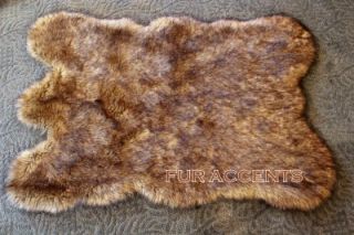   Area Rug Faux Fur Accent Fake Sheepskin Coyote Pelt Log Cabin