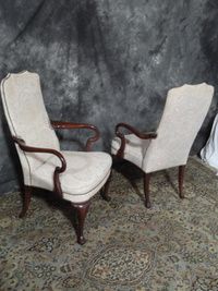 BEAUTIFUL PAIR QUEEN ANNE CLUB CHAIRS SOLID CHERRY ETHAN ALLEN WOW
