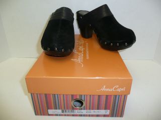 Authentic Anna Capri Paolah Black Suede Mules Clogs Shoes Heels Size 7 